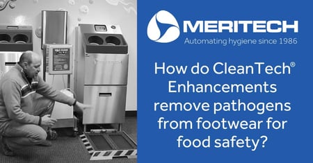 How do CleanTech Automatic Boot Cleaner Enhancements remove pathogens from footwear for food safety?