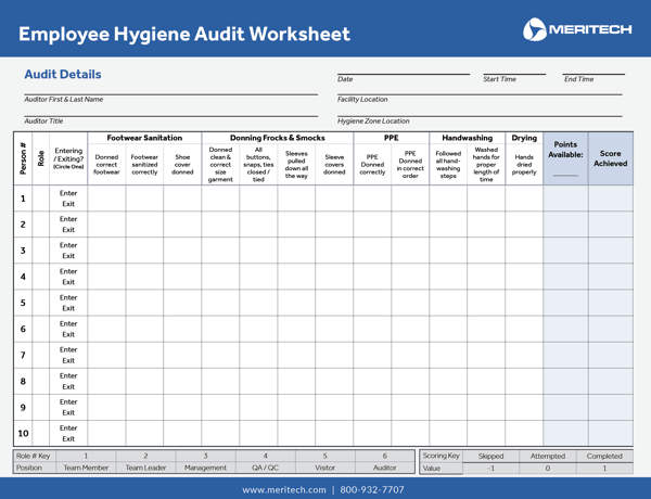 Secret Shopper Hygiene Audit Worksheet