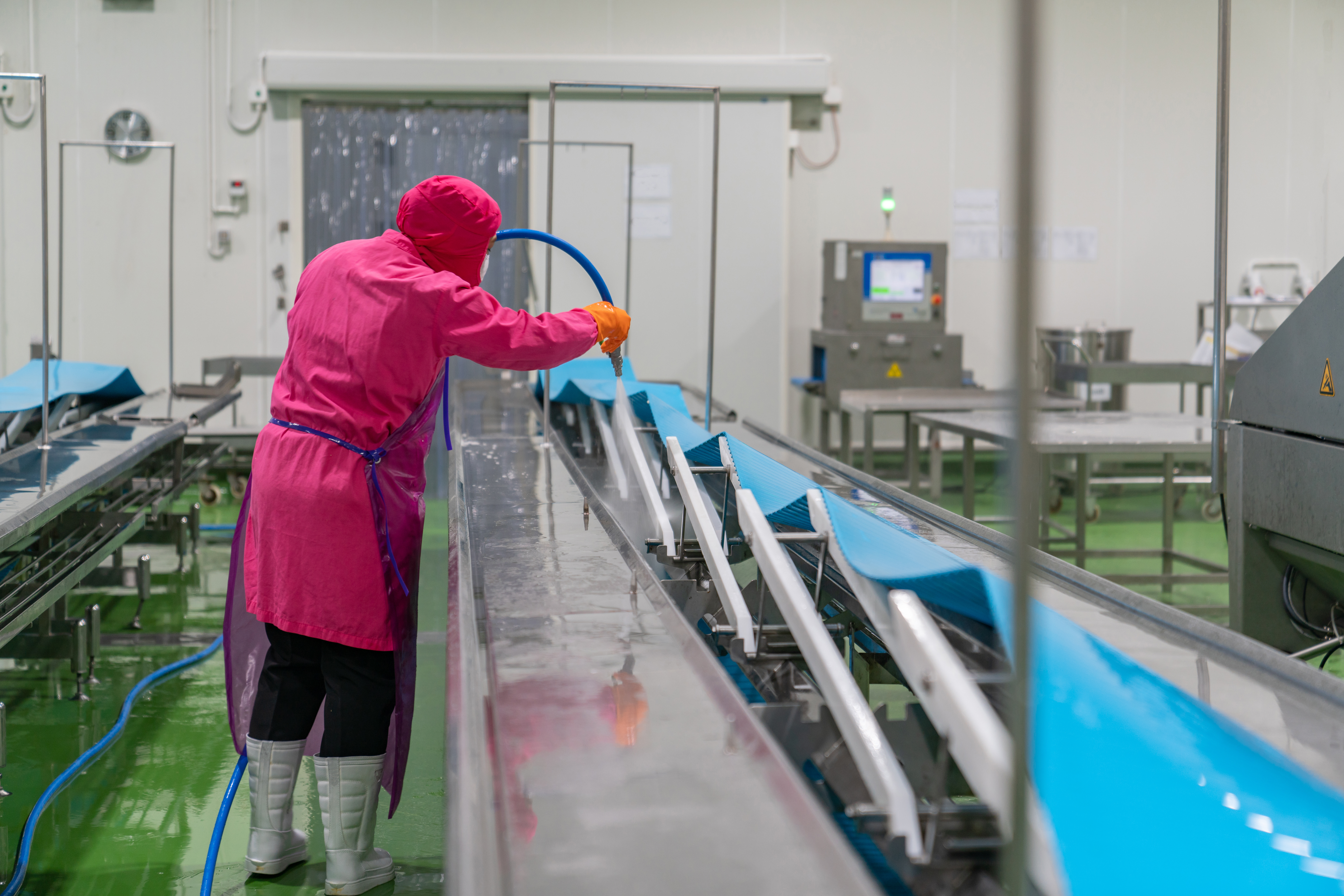 Meat Processing Employee Moves through a transition zone