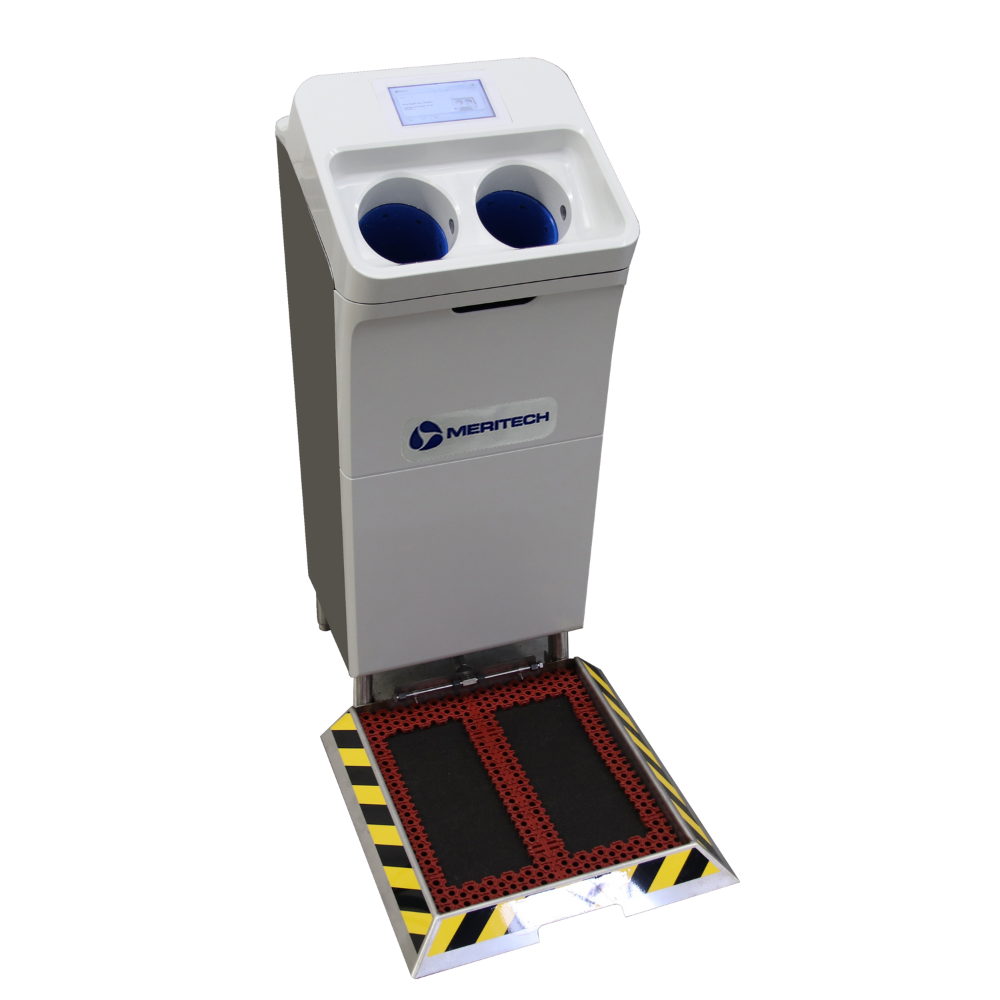 Industrial  Equipment Meritech Automated CleanTech® Enhancements for Dry Footwear Sanitation to Reduce Cross Contamination, Including Allergens in Sweets and Snacks Processing